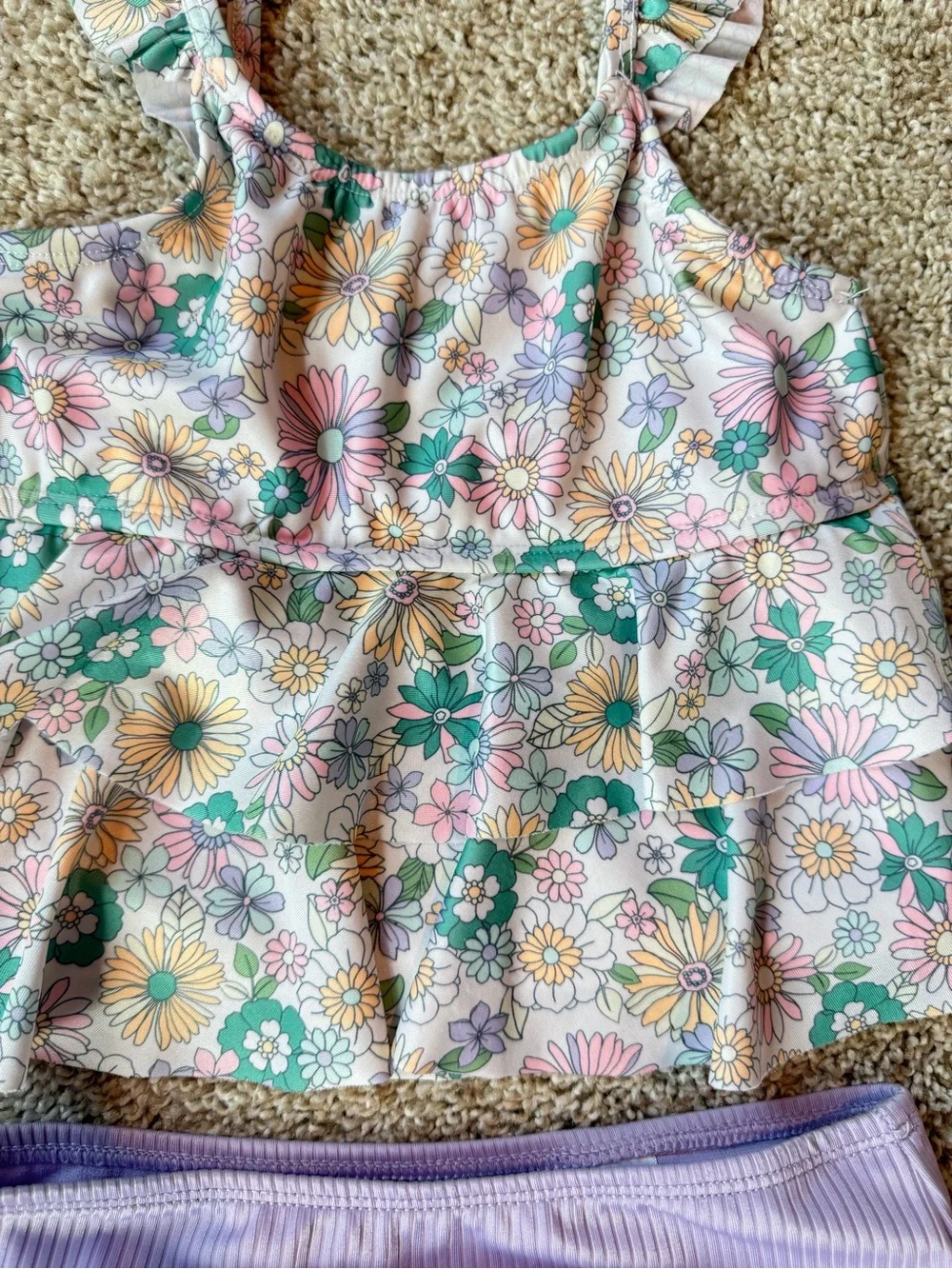 Wonder Nation Girls Floral Tankini Swimsuit Size 6 | Ruffle Two Piece Swim Set